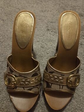 Coach Women's Gold-Tone Logo Slide Sandals